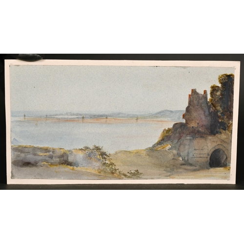 188 - Attributed to Jessie Corrie, A coastal scene with ruins in the foreground, watercolour, signed and i... 