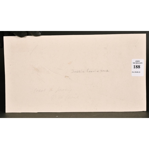 188 - Attributed to Jessie Corrie, A coastal scene with ruins in the foreground, watercolour, signed and i... 