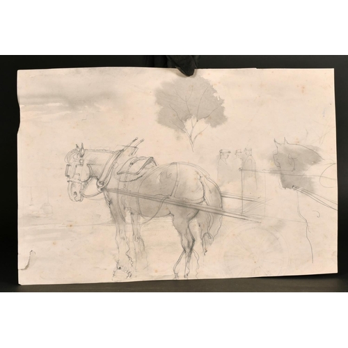 190 - 20th century Continental school, a hunting scene with huntsman and hounds on the scent with a scene ... 