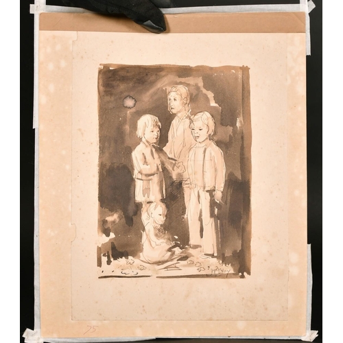 193 - Ambrose McEvoy, A.R.A (1877-1927) British, Study of a group of children (in the Manner of Augustus J... 