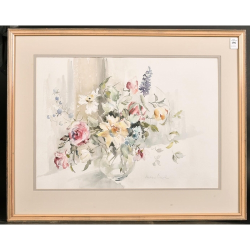 196 - Barbara Crowe (b. 1942) British, An arrangement of flowers in a glass vase, watercolour, signed in p... 