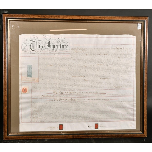 207 - . An indenture from 1892 from Fry and Sons, Grays Inn, London, 23” x 27”.