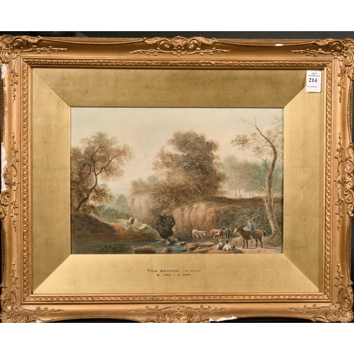 214 - Thomas Barker of Bath (1769-1847) British. A Scene of Cattle Crossing a River with Figures Conversin... 