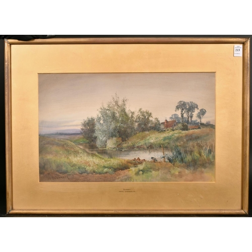 215 - J.C. Scherbey, British, Figures on a riverbank with a sailboat and a castle beyond, watercolour, ins... 