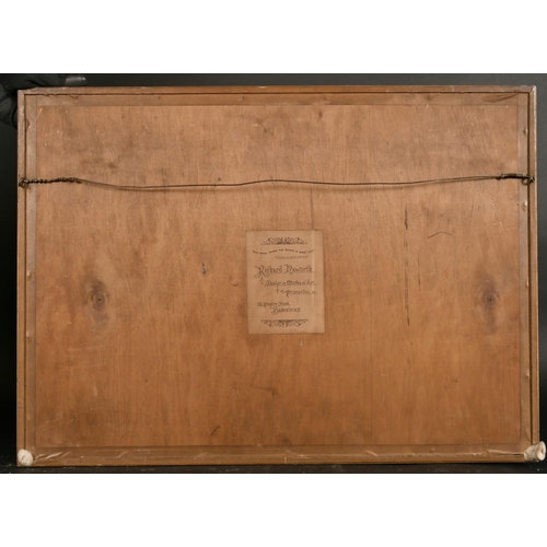 215 - J.C. Scherbey, British, Figures on a riverbank with a sailboat and a castle beyond, watercolour, ins... 