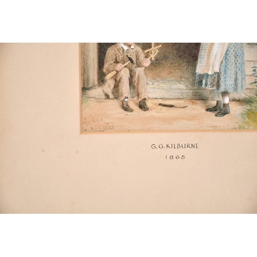 217 - George Goodwin Kilburn (1939-1924) British, a scene of three young children outside a workshop, wate... 