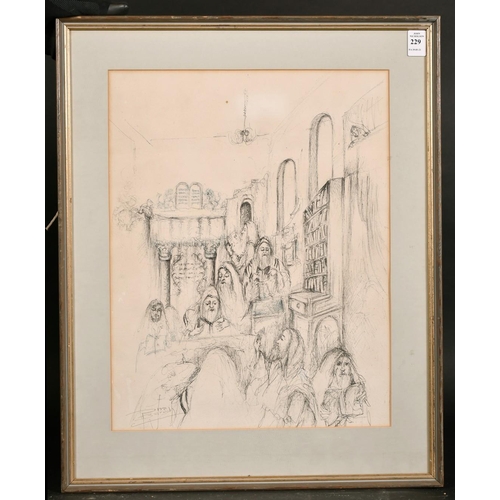 229 - Baruch, A scene of elders reading manuscripts in a place of worship, mixed media, signed, 17
