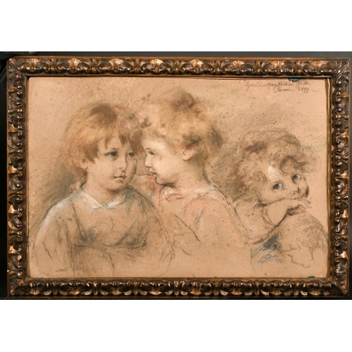231 - Late 19th century, Italian school, a chalk drawing of three young children, indistinctly signed and ... 
