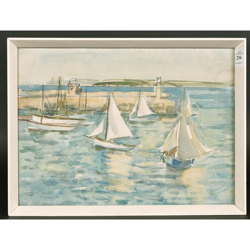 236 - Marcella Smith (1887-1963) British, A view of boats in a harbour, probably St. Ives, watercolour wit... 