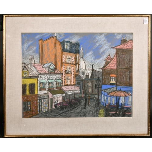 242 - 20th century school, 'Montmartre, Paris', A street scene with the Basilica of the Sacre-Coeur in the... 
