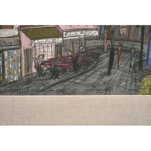 242 - 20th century school, 'Montmartre, Paris', A street scene with the Basilica of the Sacre-Coeur in the... 