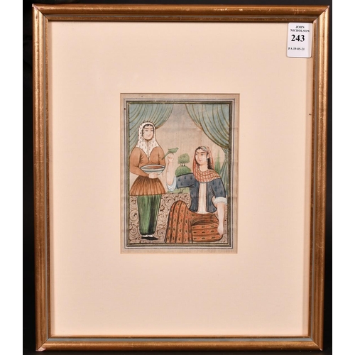 243 - 19th century Indian school, A scene of female figures, one holding a bird, watercolour, 6