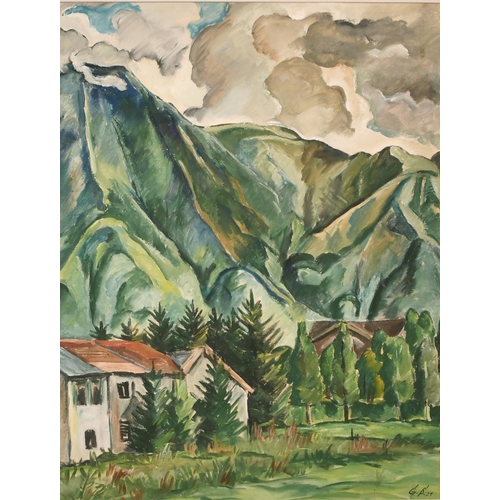 408 - Gustav Adolf Schaffer (1881-1937) German, A view of a mountain valley, oil on paper, signed with ini... 