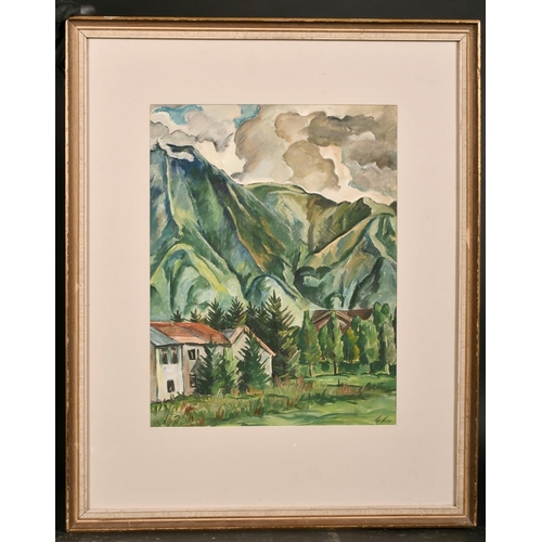 408 - Gustav Adolf Schaffer (1881-1937) German, A view of a mountain valley, oil on paper, signed with ini... 