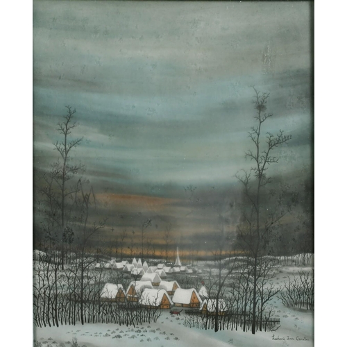 409 - Ivan Lackovic (1932-2004) Croatia, A village at dusk in the winter, mixed media, signed, 17