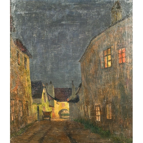 410 - Hans Katzler (1881-1952), A moonlit street scene, oil on canvas, 24.5