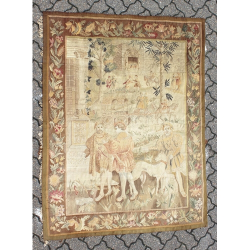 1001 - A GOOD 18TH CENTURY FRENCH TAPESTRY decorated with many figures within a floral border. 6ft high x 4... 