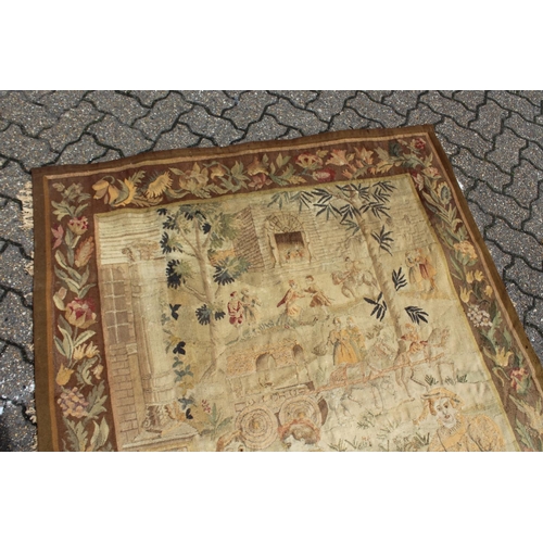 1001 - A GOOD 18TH CENTURY FRENCH TAPESTRY decorated with many figures within a floral border. 6ft high x 4... 
