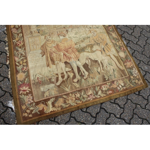 1001 - A GOOD 18TH CENTURY FRENCH TAPESTRY decorated with many figures within a floral border. 6ft high x 4... 