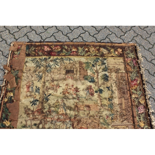 1001 - A GOOD 18TH CENTURY FRENCH TAPESTRY decorated with many figures within a floral border. 6ft high x 4... 