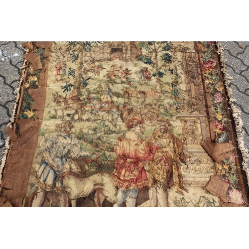1001 - A GOOD 18TH CENTURY FRENCH TAPESTRY decorated with many figures within a floral border. 6ft high x 4... 