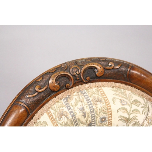 1031 - A GOOD VICTORIAN MAHOGANY SPOON BACK ARMCHAIR, open arms, sepentine fronted seat on cabriole legs, w... 