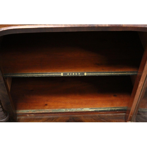 1035 - A VICTORIAN FLUTED WALNUT MUSIC CABINET/WHAT-NOT, with brass gallery, satinwood inlay, the base with... 