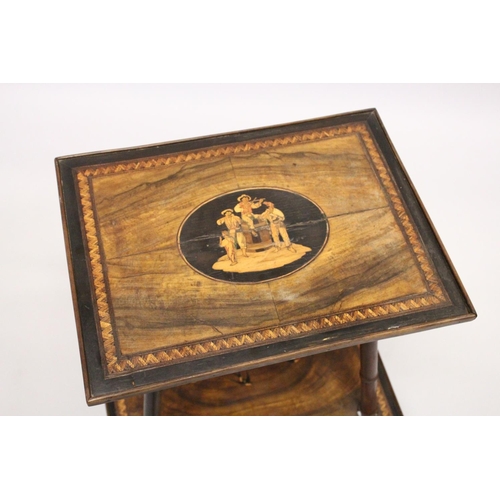 1036 - A SORRENTO INLAID TWO TIER TABLE on bamboo type legs. 2ft 3ins high x 1ft 4ins wide.