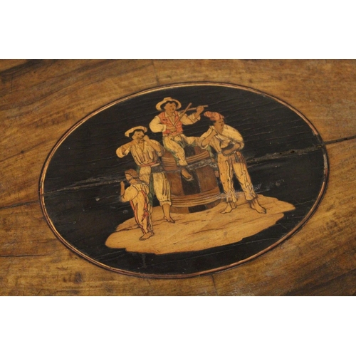 1036 - A SORRENTO INLAID TWO TIER TABLE on bamboo type legs. 2ft 3ins high x 1ft 4ins wide.