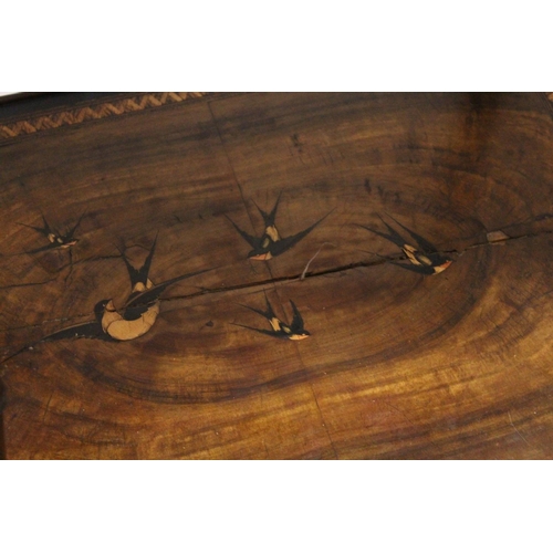 1036 - A SORRENTO INLAID TWO TIER TABLE on bamboo type legs. 2ft 3ins high x 1ft 4ins wide.