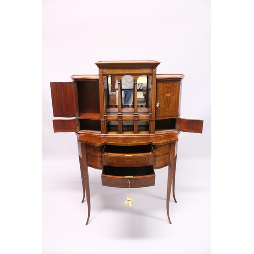 1057 - A VERY GOOD EDWARDIAN SHERATON REVIVAL SIDE CABINET,  the upper section with a mirror back, gallerie... 