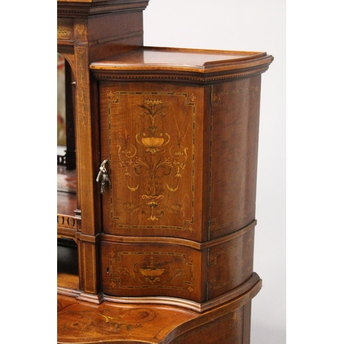 1057 - A VERY GOOD EDWARDIAN SHERATON REVIVAL SIDE CABINET,  the upper section with a mirror back, gallerie... 