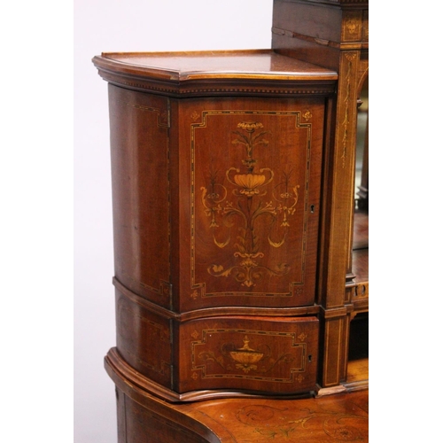 1057 - A VERY GOOD EDWARDIAN SHERATON REVIVAL SIDE CABINET,  the upper section with a mirror back, gallerie... 