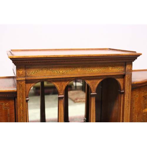 1057 - A VERY GOOD EDWARDIAN SHERATON REVIVAL SIDE CABINET,  the upper section with a mirror back, gallerie... 