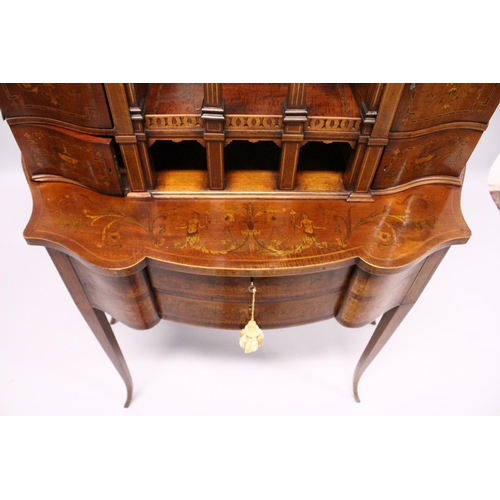 1057 - A VERY GOOD EDWARDIAN SHERATON REVIVAL SIDE CABINET,  the upper section with a mirror back, gallerie... 