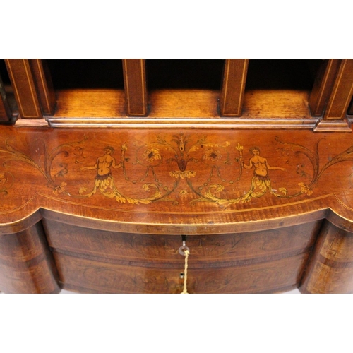 1057 - A VERY GOOD EDWARDIAN SHERATON REVIVAL SIDE CABINET,  the upper section with a mirror back, gallerie... 