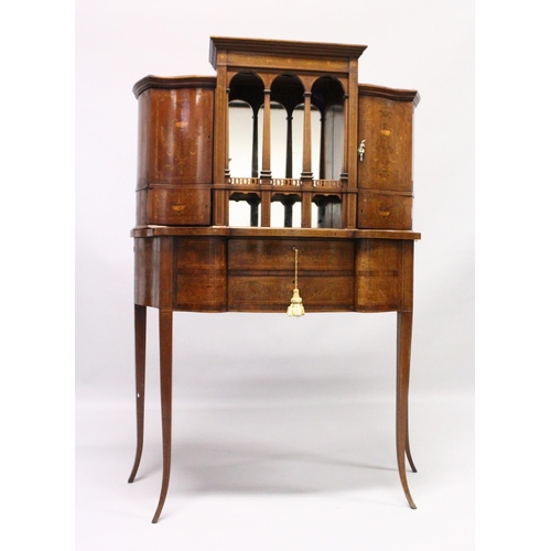 1057 - A VERY GOOD EDWARDIAN SHERATON REVIVAL SIDE CABINET,  the upper section with a mirror back, gallerie... 