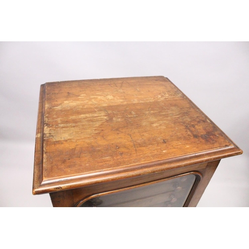 1061 - A VERY GOOD VICTORIAN MAHOGANY COLLECTORS CABINET, with glass front door enclosing 14 glass top draw... 