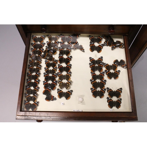 1061 - A VERY GOOD VICTORIAN MAHOGANY COLLECTORS CABINET, with glass front door enclosing 14 glass top draw... 