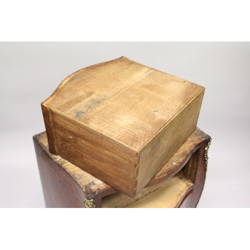 1089 - A LOUIS XV SERPENTINE-FRONTED KINGWOOD PETIT COMMODE with marble top, three drawers with brass handl... 