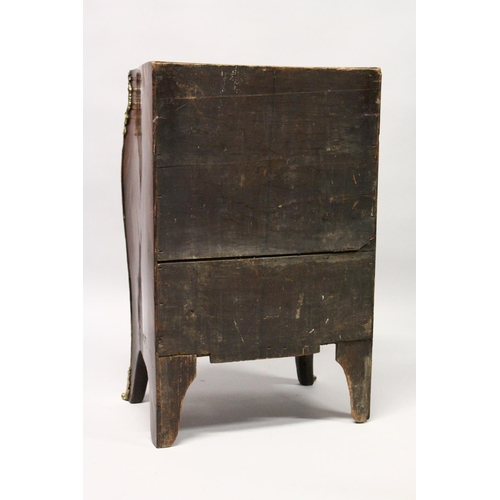 1089 - A LOUIS XV SERPENTINE-FRONTED KINGWOOD PETIT COMMODE with marble top, three drawers with brass handl... 