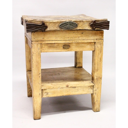 1090 - A RARE VICTORIAN BUTCHERS CHOPPING BLOCK by Herbert & Sons Ltd, West Smithfield, London. 2ft square,... 