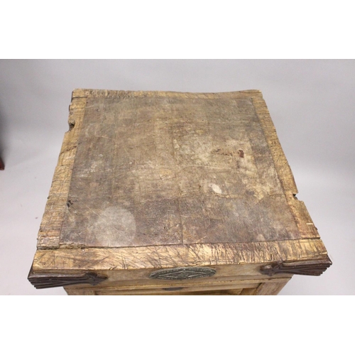 1090 - A RARE VICTORIAN BUTCHERS CHOPPING BLOCK by Herbert & Sons Ltd, West Smithfield, London. 2ft square,... 