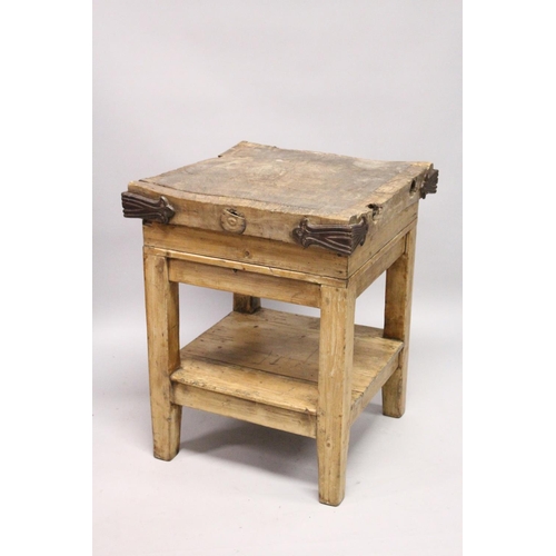 1090 - A RARE VICTORIAN BUTCHERS CHOPPING BLOCK by Herbert & Sons Ltd, West Smithfield, London. 2ft square,... 