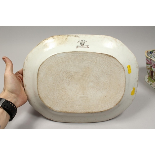 1182 - A MASONS IRONSTONE GREYISH JAPAN PATTERN TUREEN, COVER AND STAND. 12ins high.