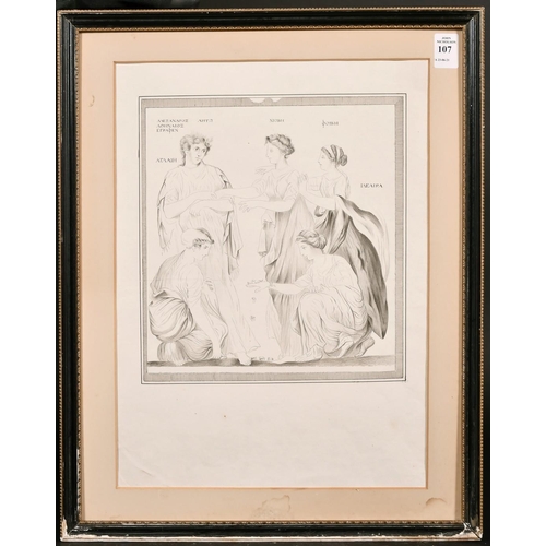 107 - A late 19th century ink drawing of classical Greek figures, 10