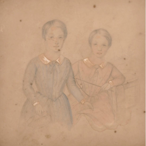 109 - A 19th century pencil and watercolour study of two girls, 12