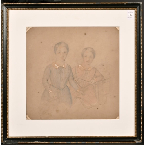 109 - A 19th century pencil and watercolour study of two girls, 12