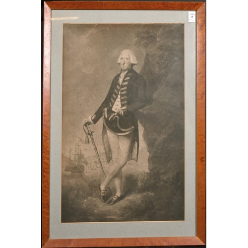 15 - A 19th century mezzotint of a naval officer, 22.5