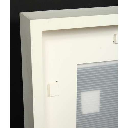 1046 - A white painted box frame with museum glass, previous painting approximately 24  x 30 , 61cm x 36cm.